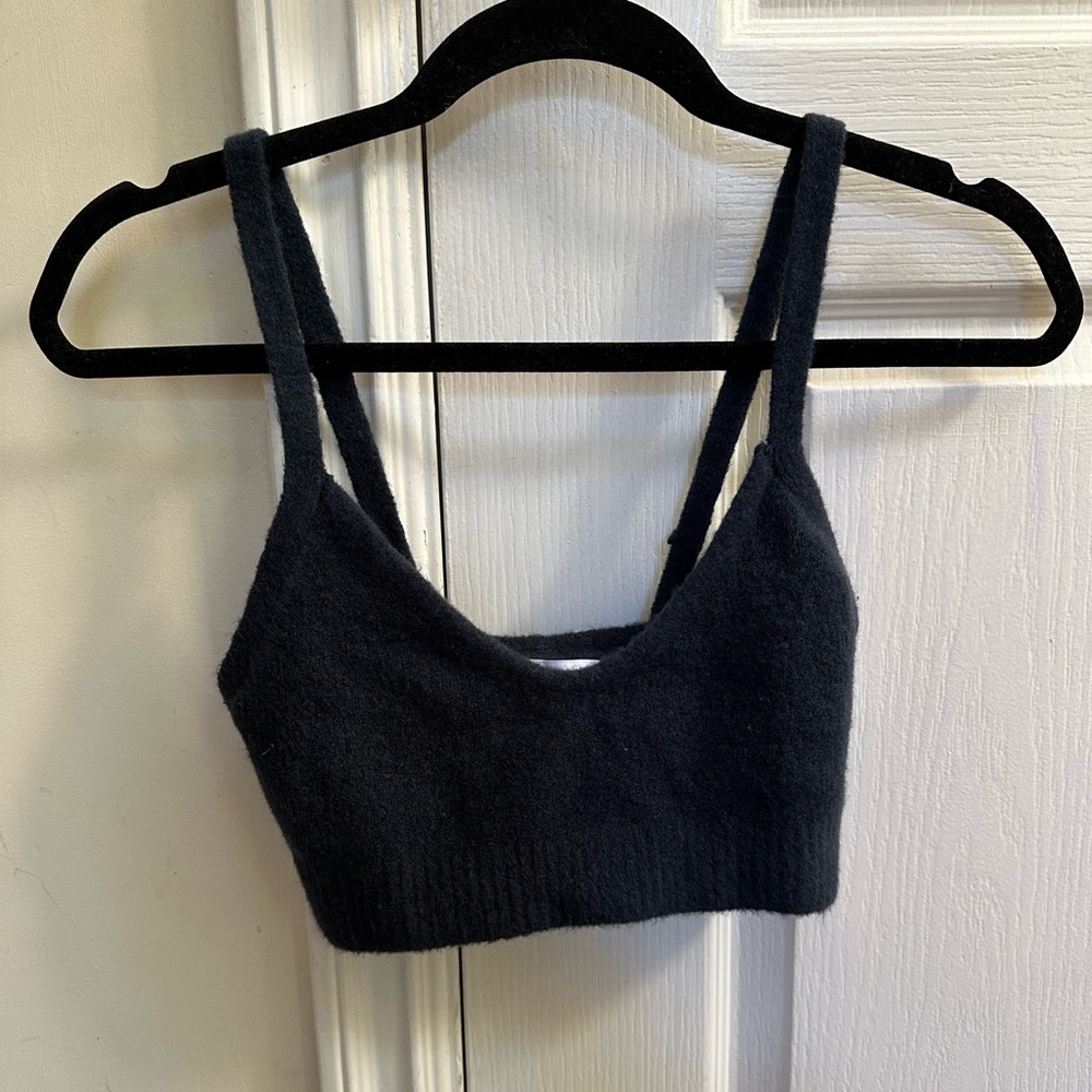 Zara blue fuzzy crop top